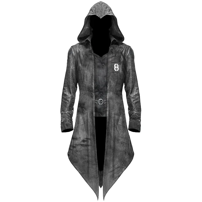 Gothic Hooded Jacket Coat Black Dieselpunk Assassins Creed