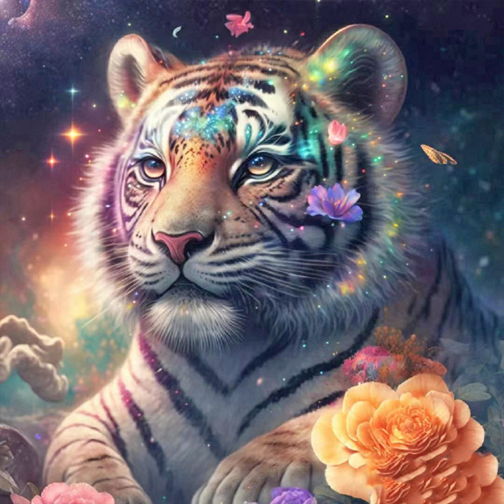 Tiger And Flower 30*30CM(Canvas) Full Round Drill Diamond Painting gbfke