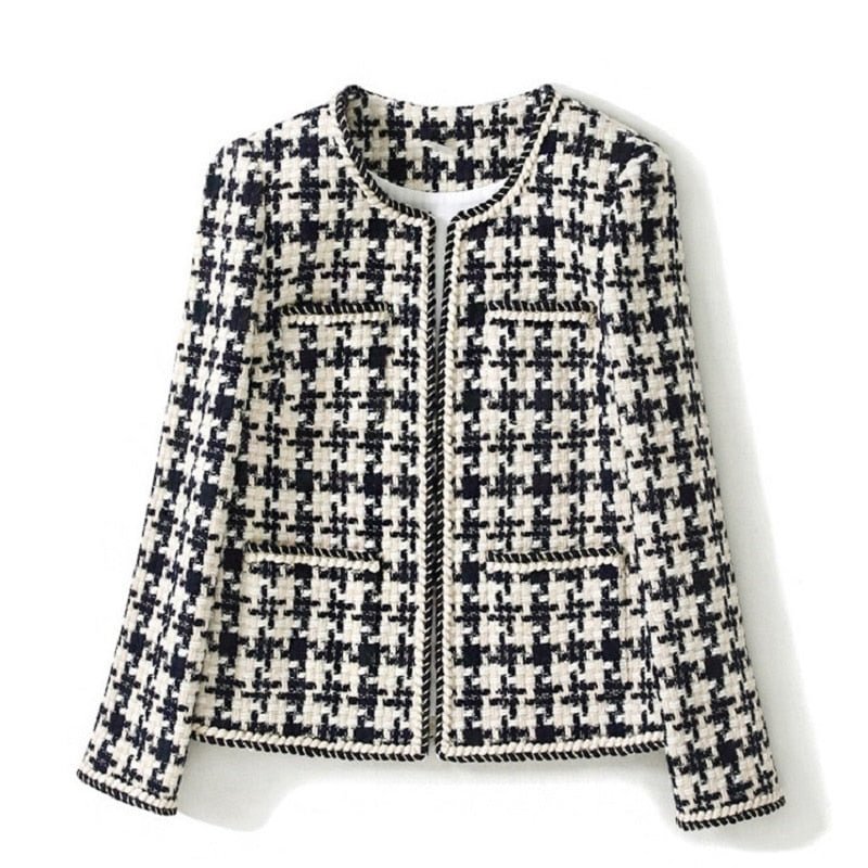 Fashion Brand Plaid Tweed Jackets Women O-Neck Long Sleeve Wool Coats Autumn Winter Outwear Vintage Korean Elegant S-2XL