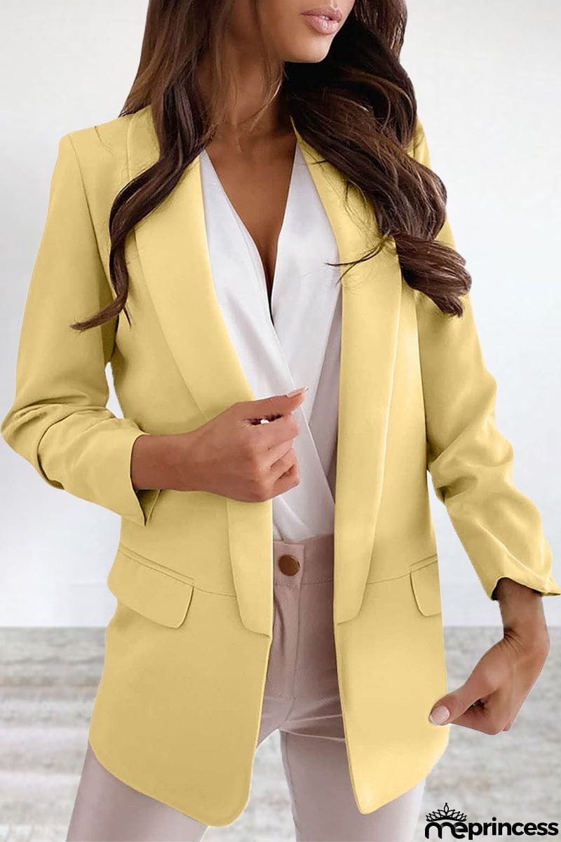 Elegant Solid Turn-back Collar Outerwear