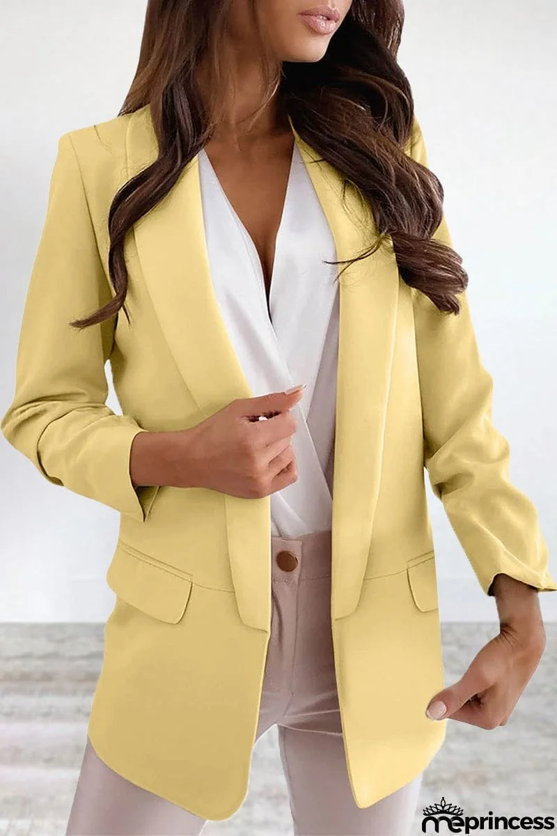 Elegant Solid Turn-back Collar Outerwear