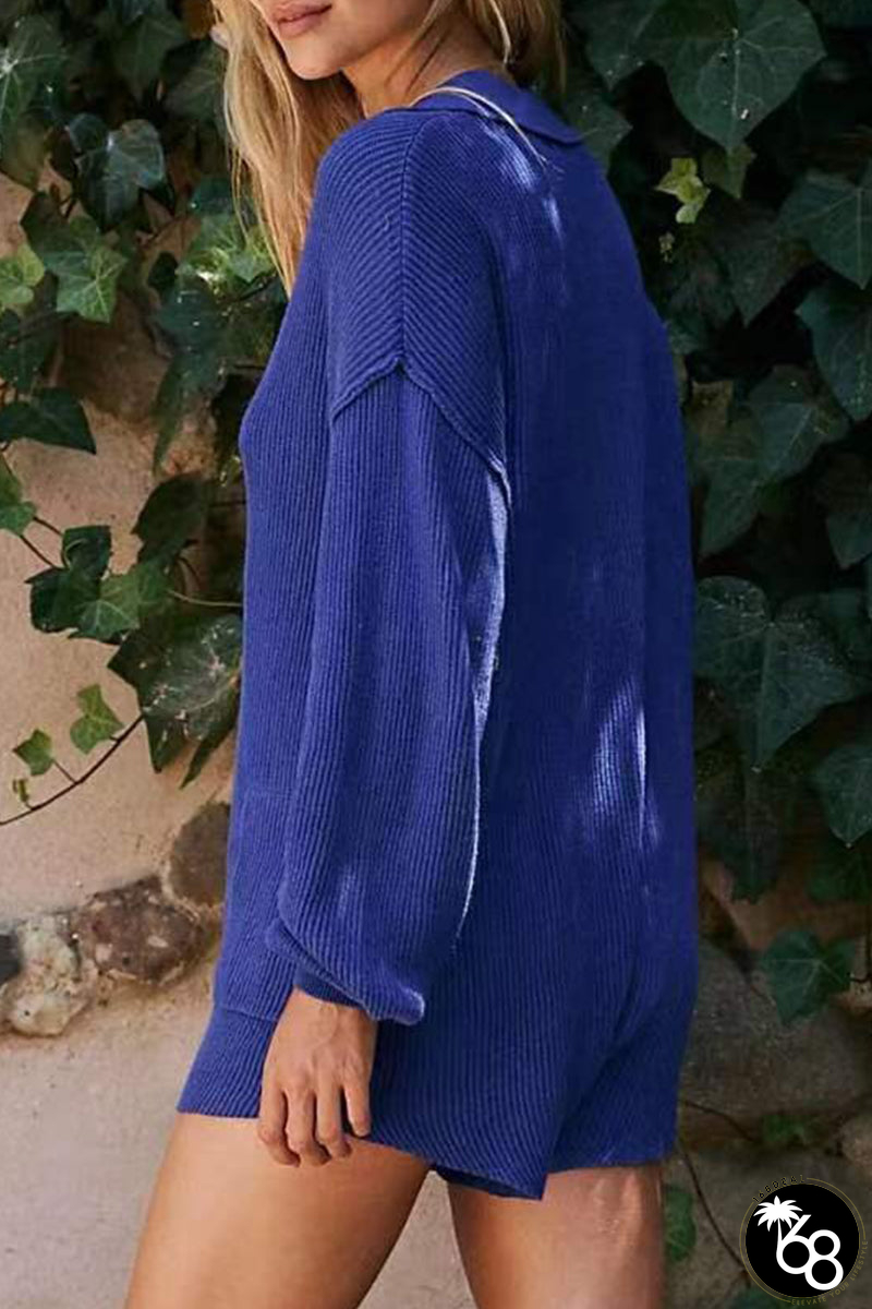 Casual Simplicity Solid Buttons V Neck Loose Rompers | 168DEAL