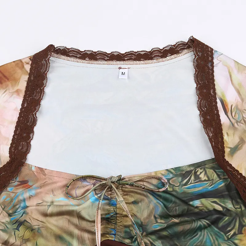 Mono Print Lace V Neck Dress main image 0