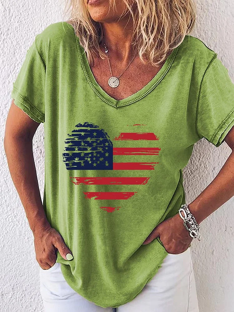 American Independence Day V Neck T-shirt-013996