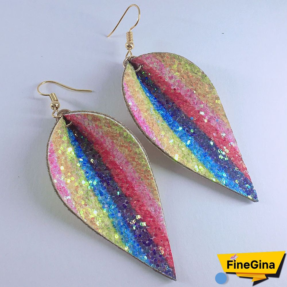 ZWPON Glitter Rainbow PU Leather Leaf EarringsFor Women Looking Various MultiColor Summer Leather Party Earrings Wholesale