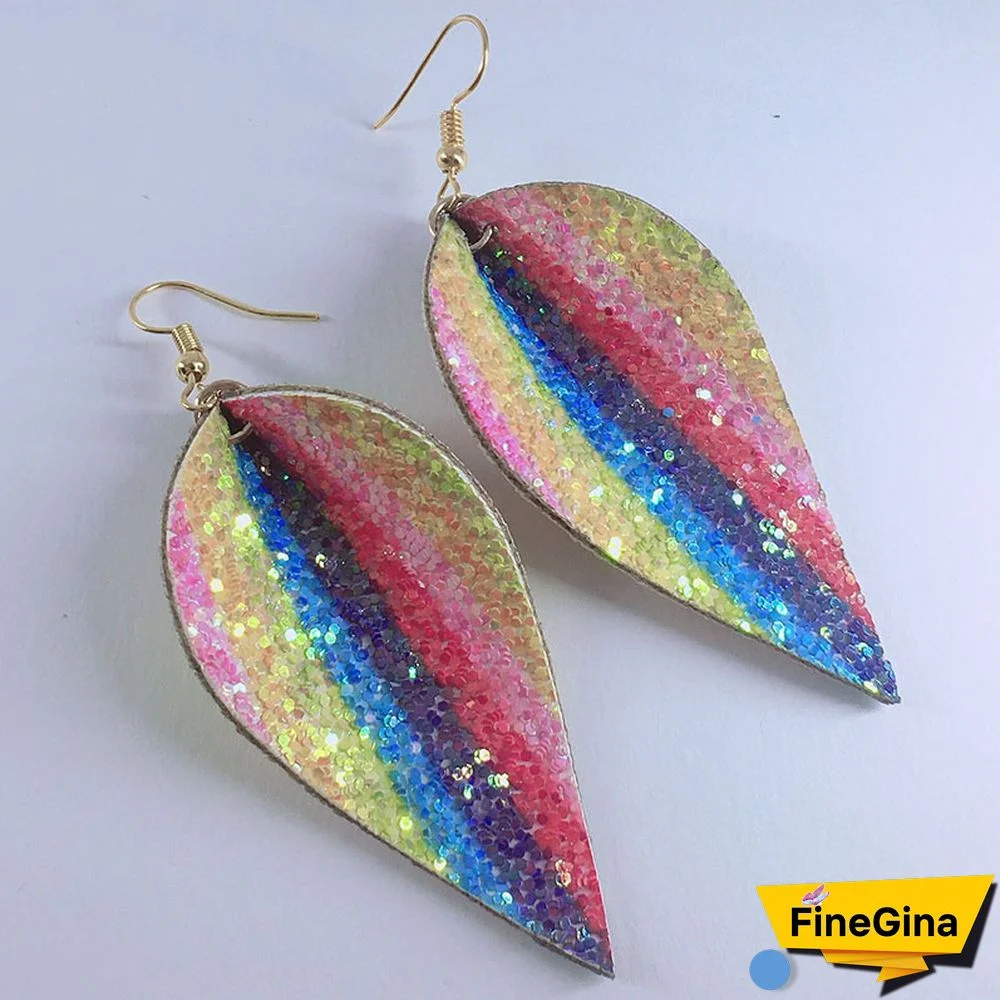 ZWPON Glitter Rainbow PU Leather Leaf EarringsFor Women Looking Various MultiColor Summer Leather Party Earrings Wholesale