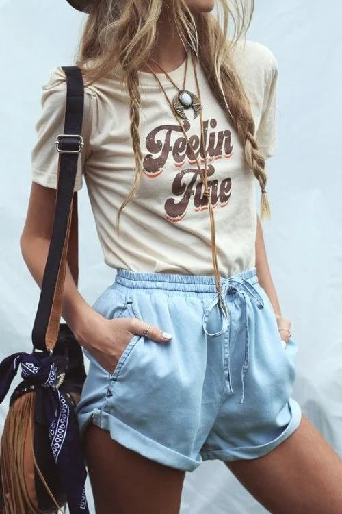Pockets Drawstring Denim Shorts