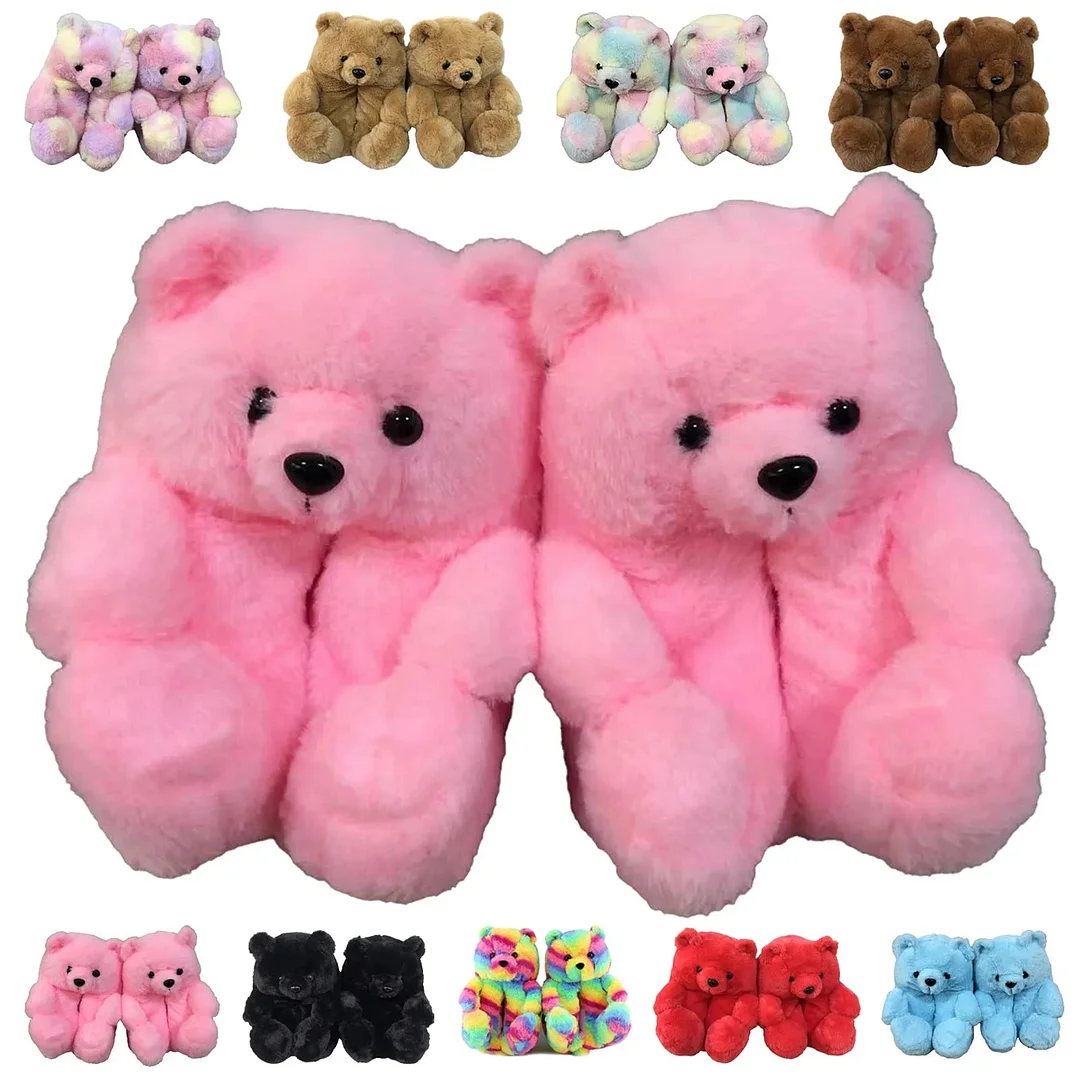 Plush Teddy Bear Slippers Faux Fur Winter Warm Non-Slip Indoor Home Slippers- Christmas And Winter Gifts