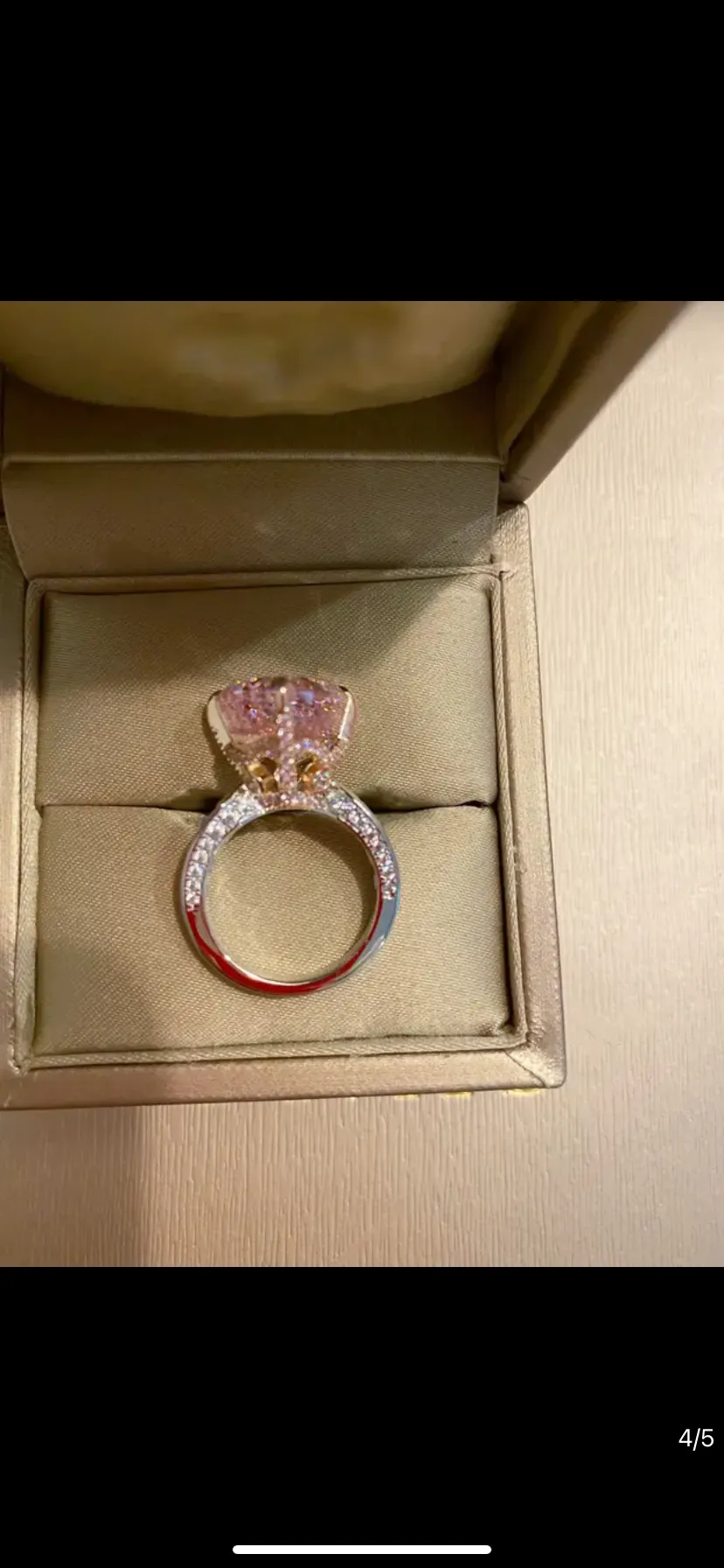 925 Silver Rich Woman's Happy Cherry Blossom Pink Large Carat Pink Diamond Ring