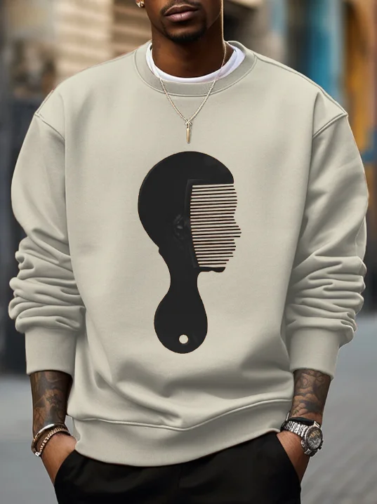 Men's Afro Comb Graphic Print Cotton Casual Sweatshirt