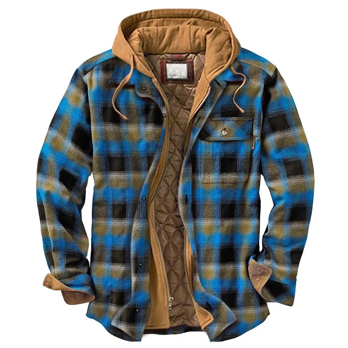 Thick cotton checked hooded jacket