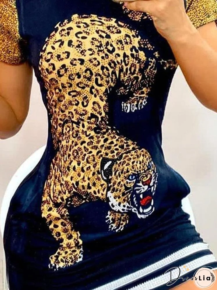 Tiger Print Short Sleeve Casual Dress