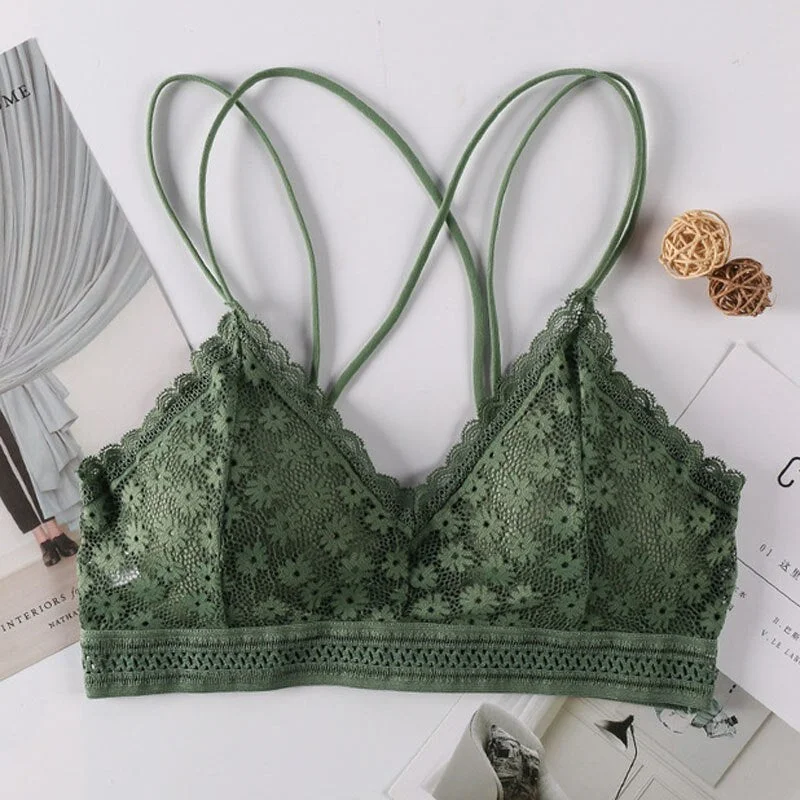 Women's Lace Bra Beauty Without Underwire Wrap Back Comfortable Chest Daisy Bra Stretch Triangle Coaster Underwear