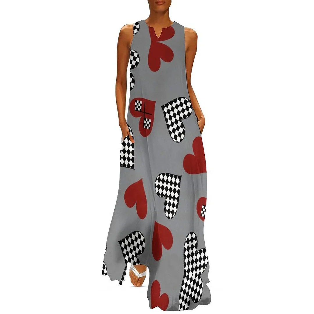 Style & Comfort for Mature Women Plus Size Printed Sleeveless Casual Women Maxi Dress with Pockets in Pattern Heart, Love, Valentine's Day