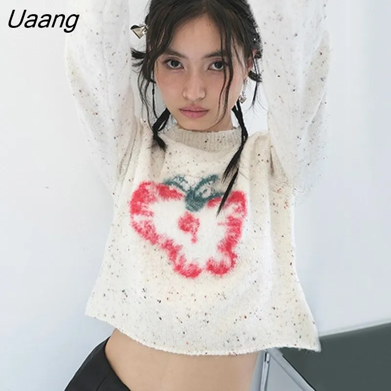 Lucyever Autumn Winter Thicken Warm Women Sweaters Harajuku Sweet Strawberry Embroidery Jumpers Casual Loose Knitted Pullovers