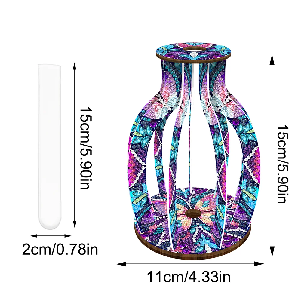 DIY Wood Butterfly Diamond Painting Flower Vase Ornaments for Home Office Decor