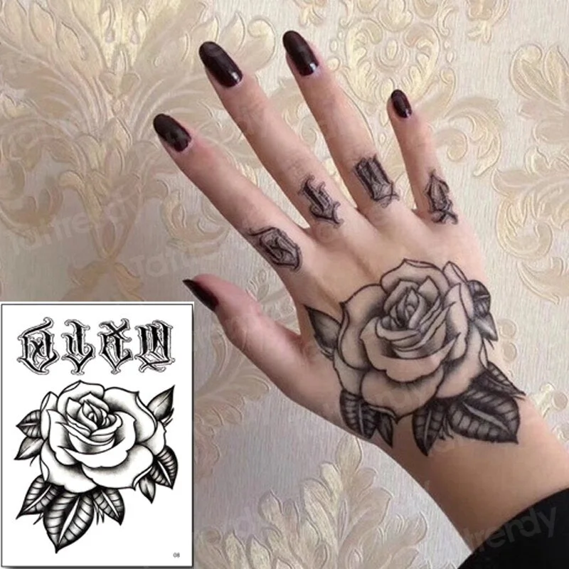 hand tattoo rose henna stickers temporary tattoo sticker roses hand tattoo stickers flower waterproof fake tatoo finger sheet