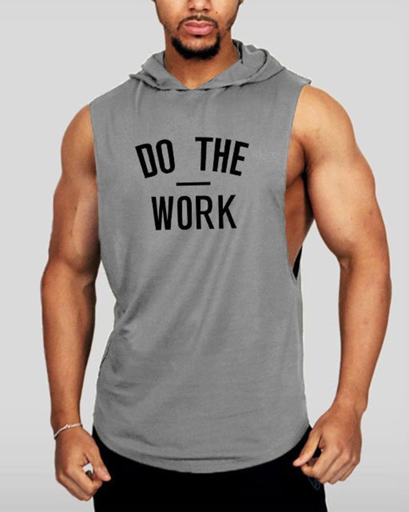 Hooded Fitness Muscle Letter Print Casual Vest