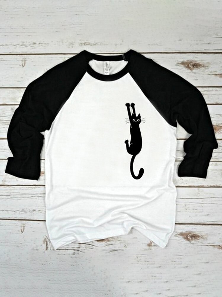 Cat Cartoon Print Long Sleeves O neck Casual T shirt For Women P1766859