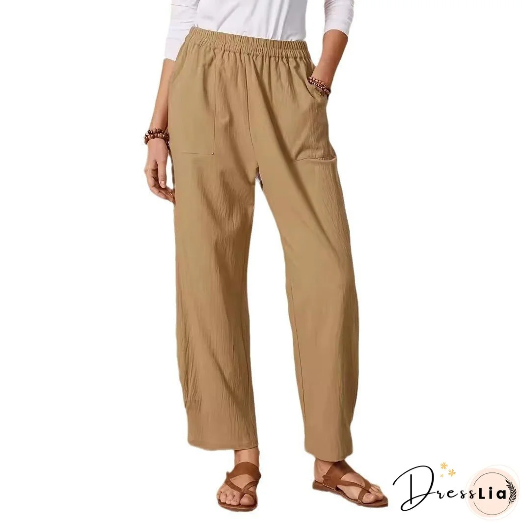 Women's Pocket Elastic Waist Cotton Linen Loose Pants