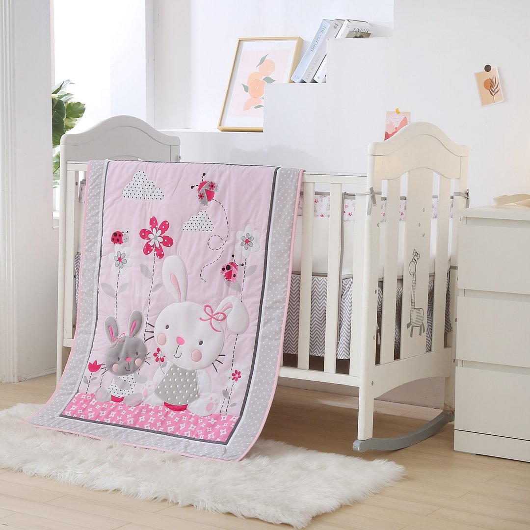 Baby Girl Bedding Sets Rabbit 7 Piece Pink Crib Set