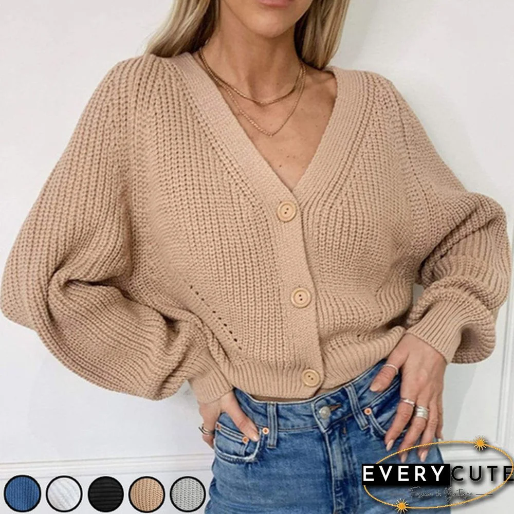 Autumn and Winter New Women's Fashion Knit Sweaters Solid Color V-neck Button Cardigans Cute Sweater Top Coat