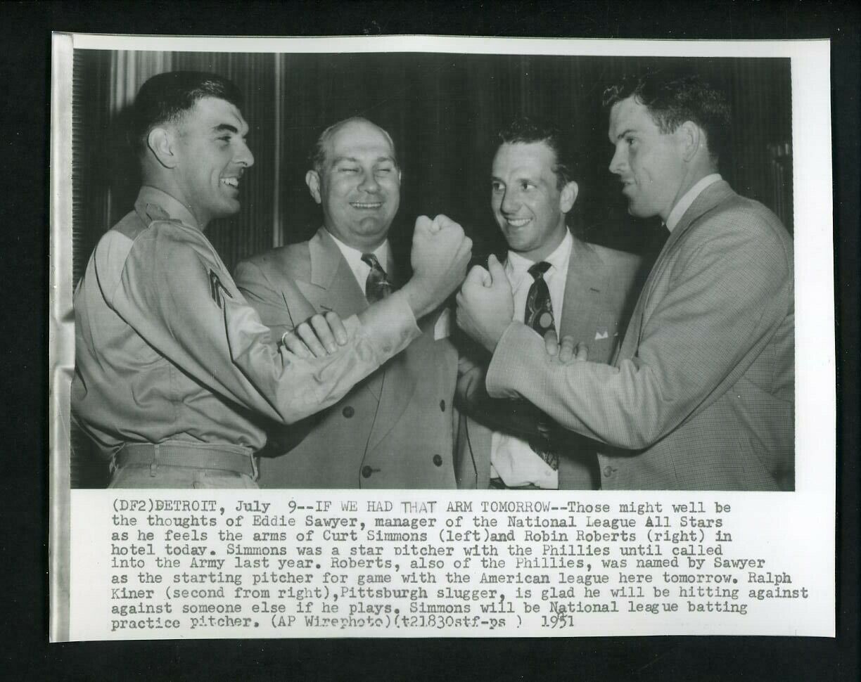 Curt Simmons Eddie Sawyer Robin Roberts 1951 All Star Game Press Photo Poster painting Phillies