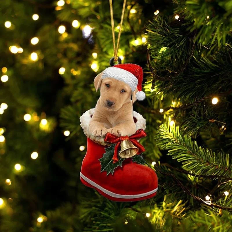 VigorDaily Yellow Labrador In Santa Boot Christmas Hanging Ornament SB023