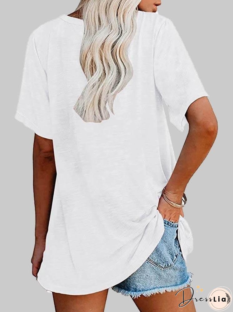 Solid Color Ribbed Knit T-Shirt