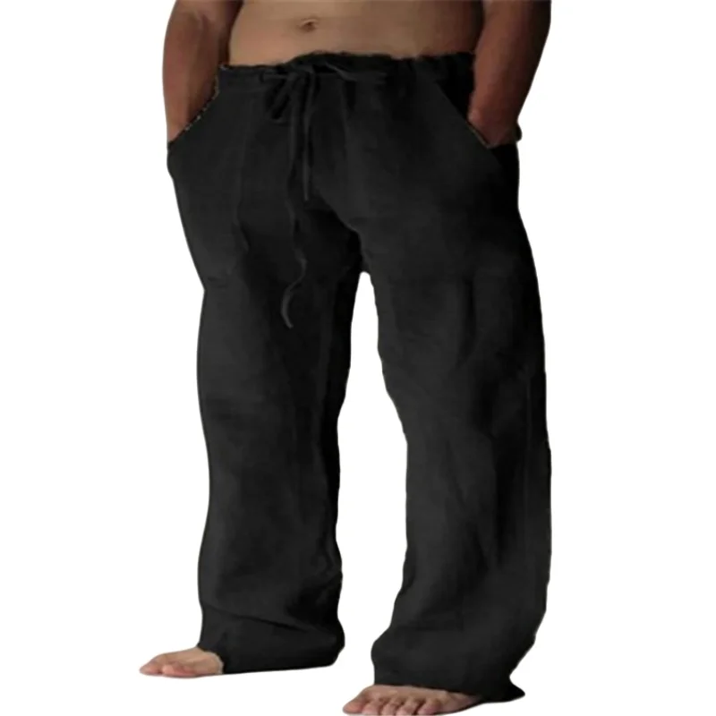 Bonusbad Men Fashion Loose Trousers Casual Cotton Linen Pants Breathable Gym Joggers Man Soild Wide Pants Running Sweatpants Man Clothes