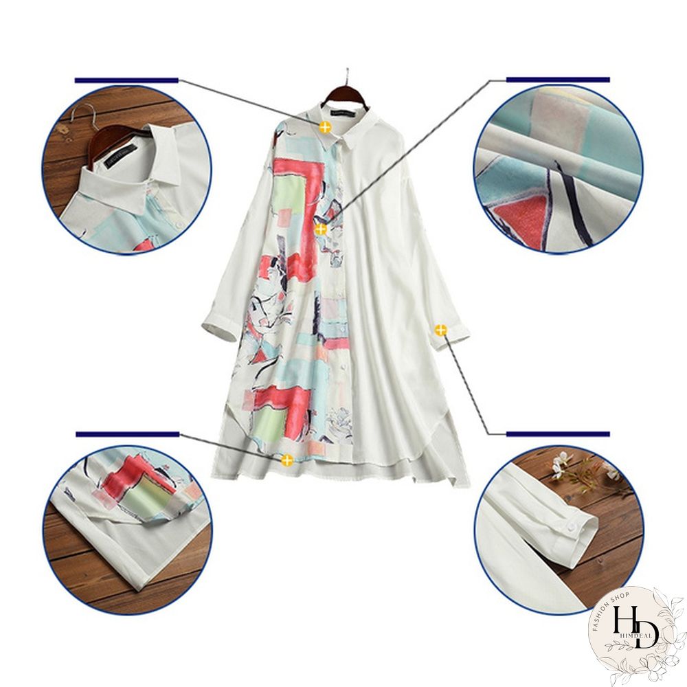 ZANZEA Women Autumn Long Sleeve Vintage Long Tops Loose Shirts Dress Irregualr Chiffon Blouse