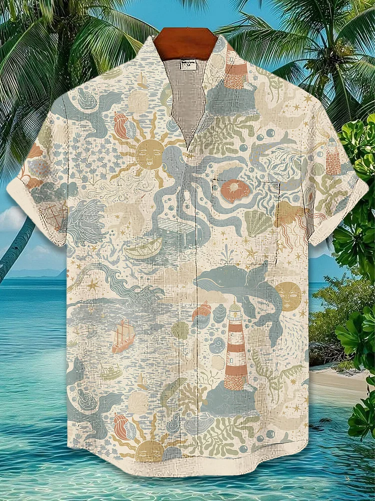 Men's Navigation Pattern Print Short Sleeve Shirt