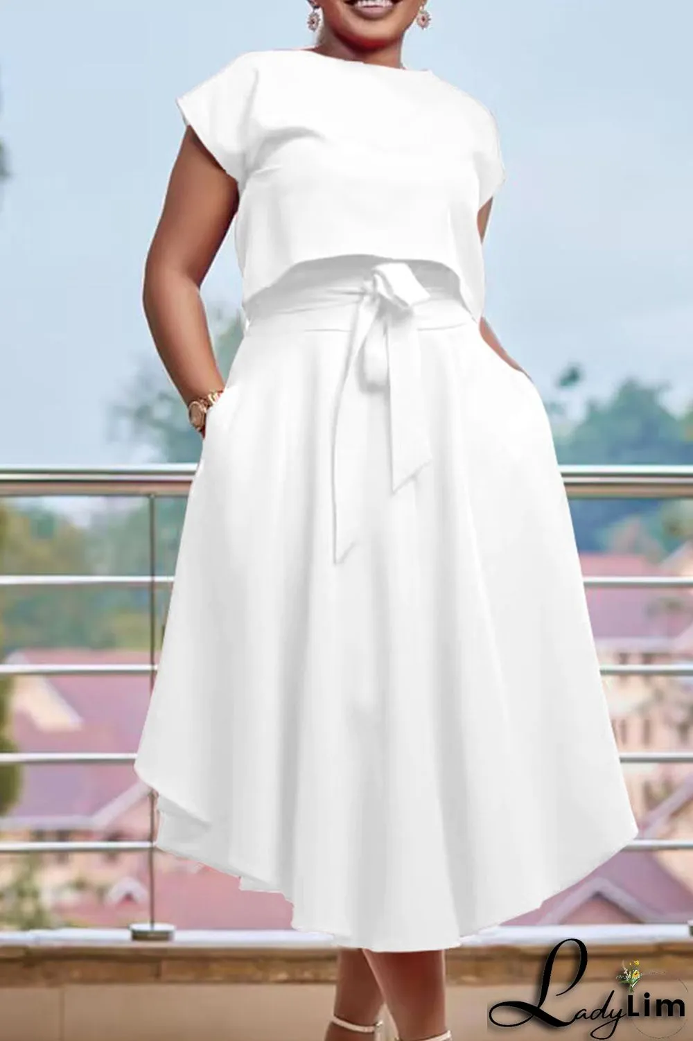 Red Casual Solid Bandage Patchwork O Neck Short Sleeve Two Pieces