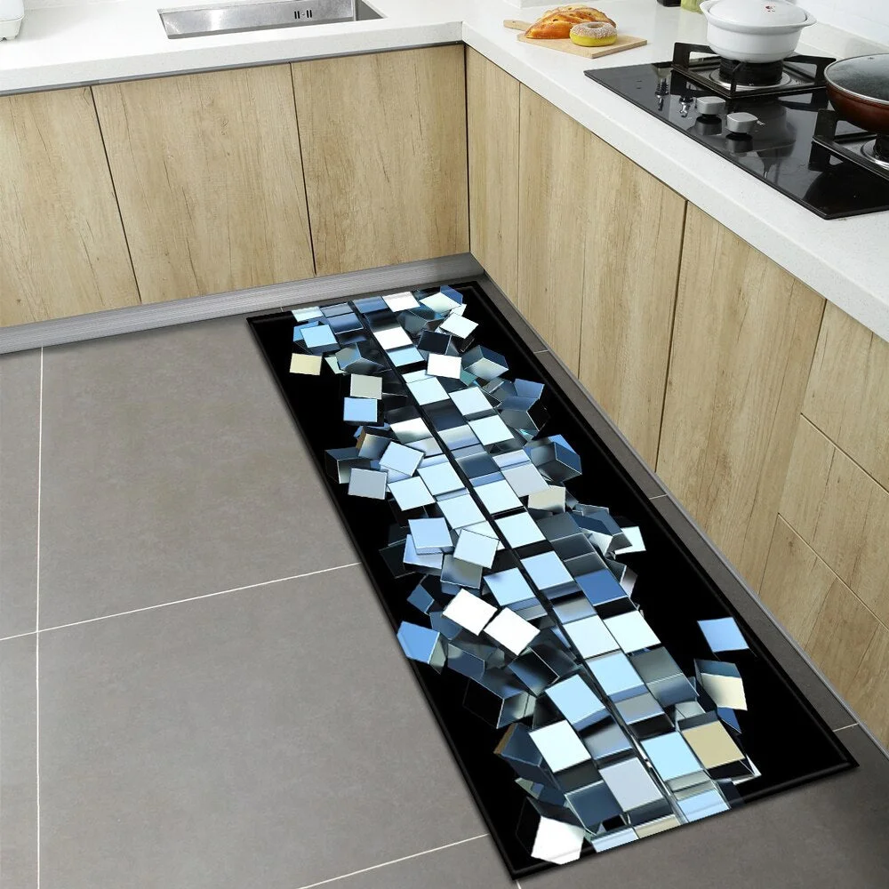 Kitchen Floor Mat Home Entrance Doormat 3D Geometry Living Room Bedroom Decoration Carpet Hallway Balcony Bathroom Anti-Slip Rug