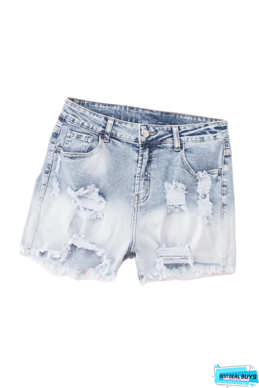 Bleached Wash Distressed Denim Shorts