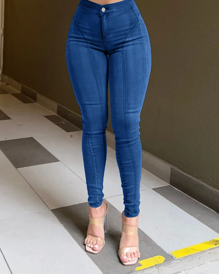 Uniquely Designed Curve-Shaped Stretch Skinny Jeans