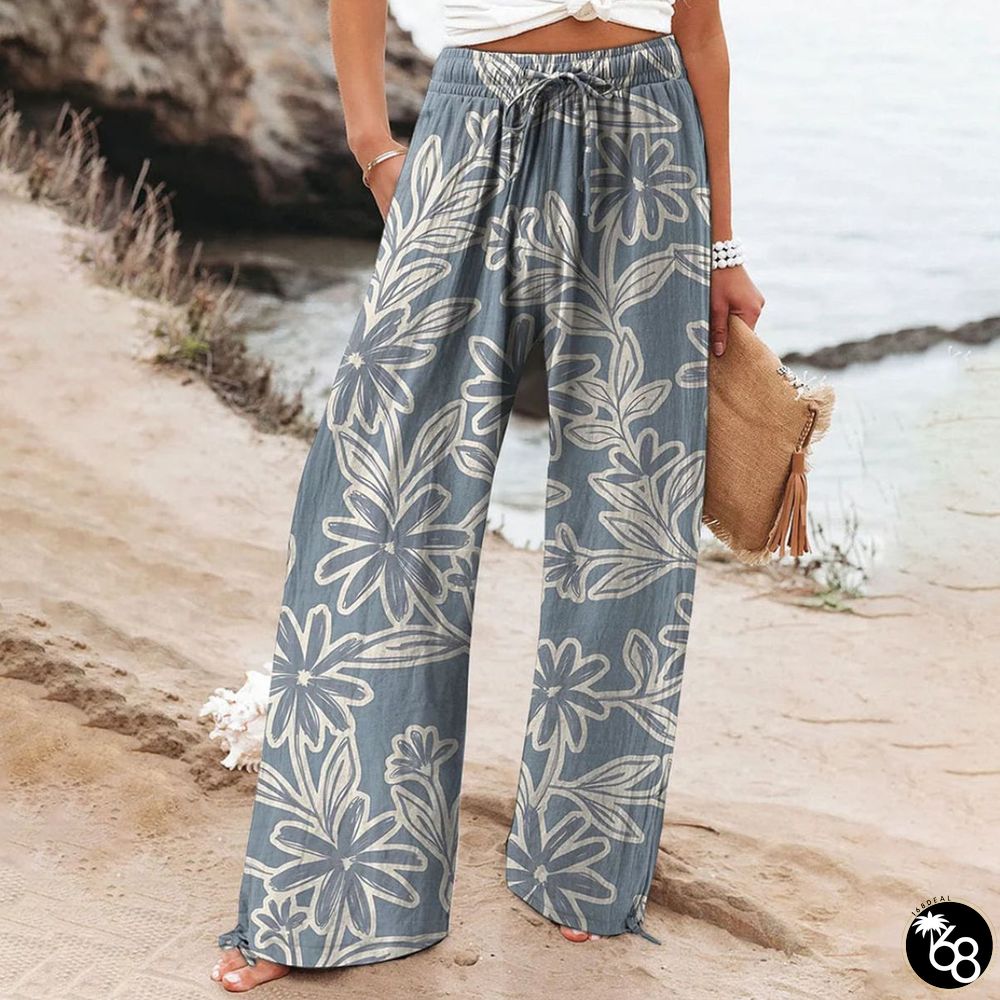 Blue Floral Print Side Pocket Pants | 168DEAL