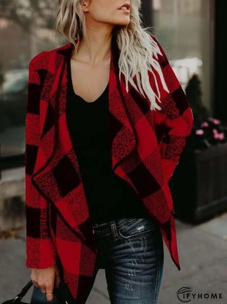 Coats Plaid Lapel Long Sleeve Short Woolen Coat for Women | IFYHOME