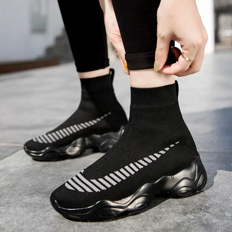 MWY Fashion Sock Sneakers Women Breathable Elasticity Flying Woven Couple Casual Shoes Soft Sole Zapato Mujer Wedge Platform