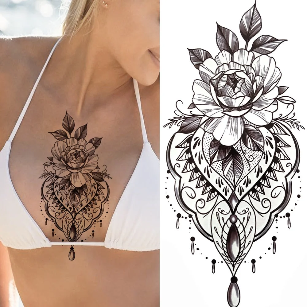 Clock Flower Tattoo Sticker Fake Tiger Lion Deer Snake Temporary Tattoo For Momen Kids Black Evil Devil Tribal Totem Tatoo Paper 712