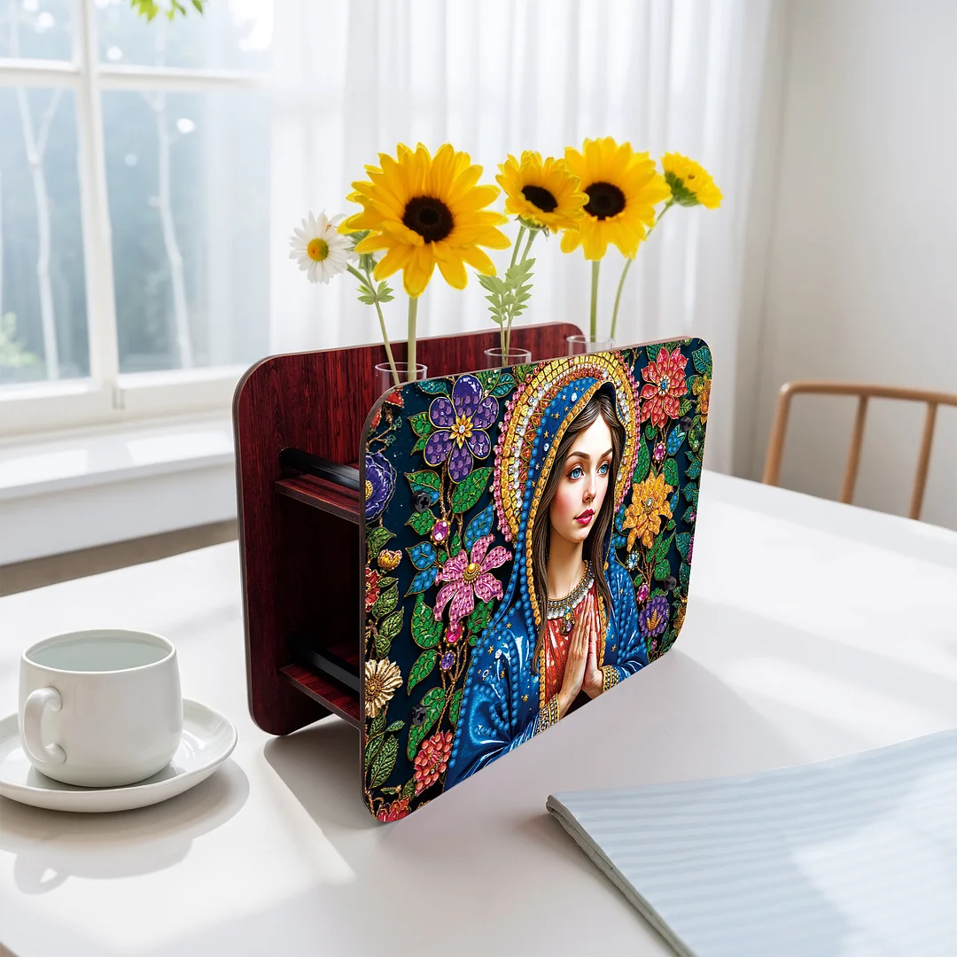 Lady DIY Flower Vase Wooden Double Sided Desktop Diamond Art Kit for Home Decor