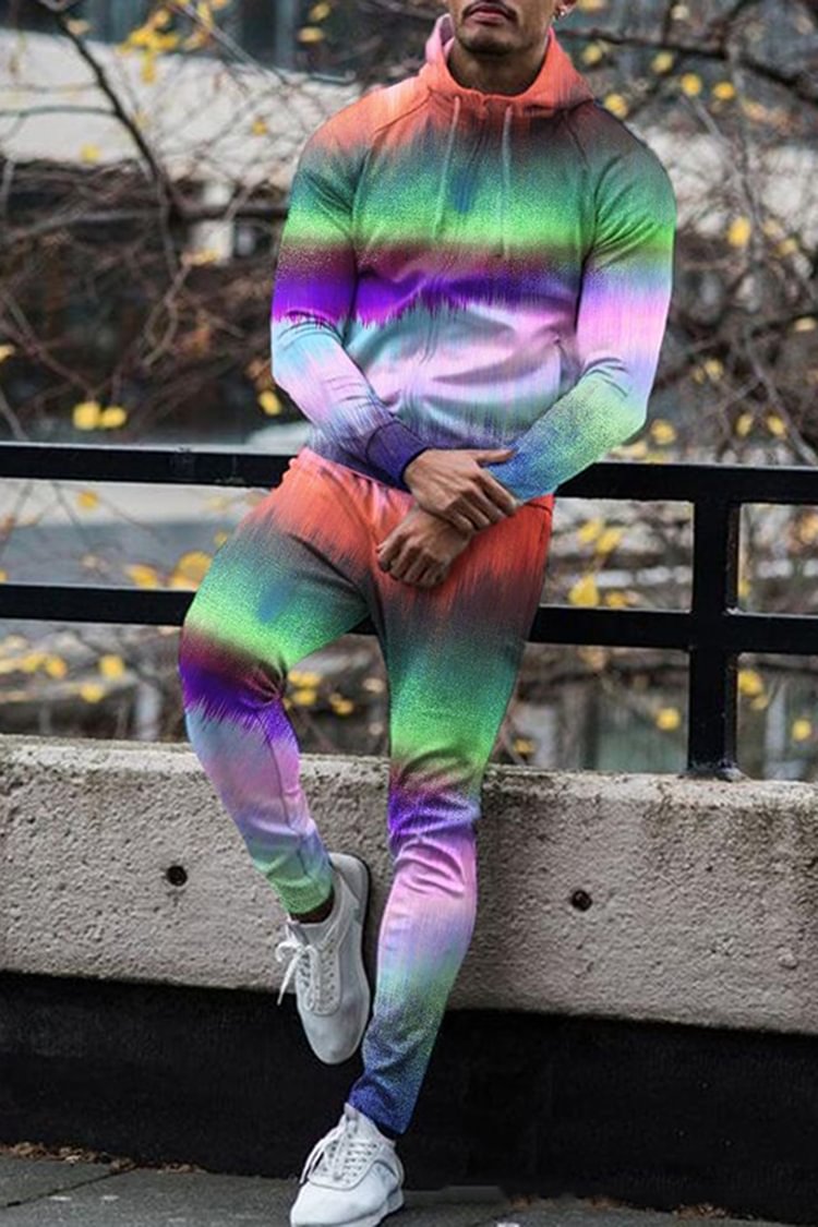 Street Color Gradient Tracksuit Two Piece Set
