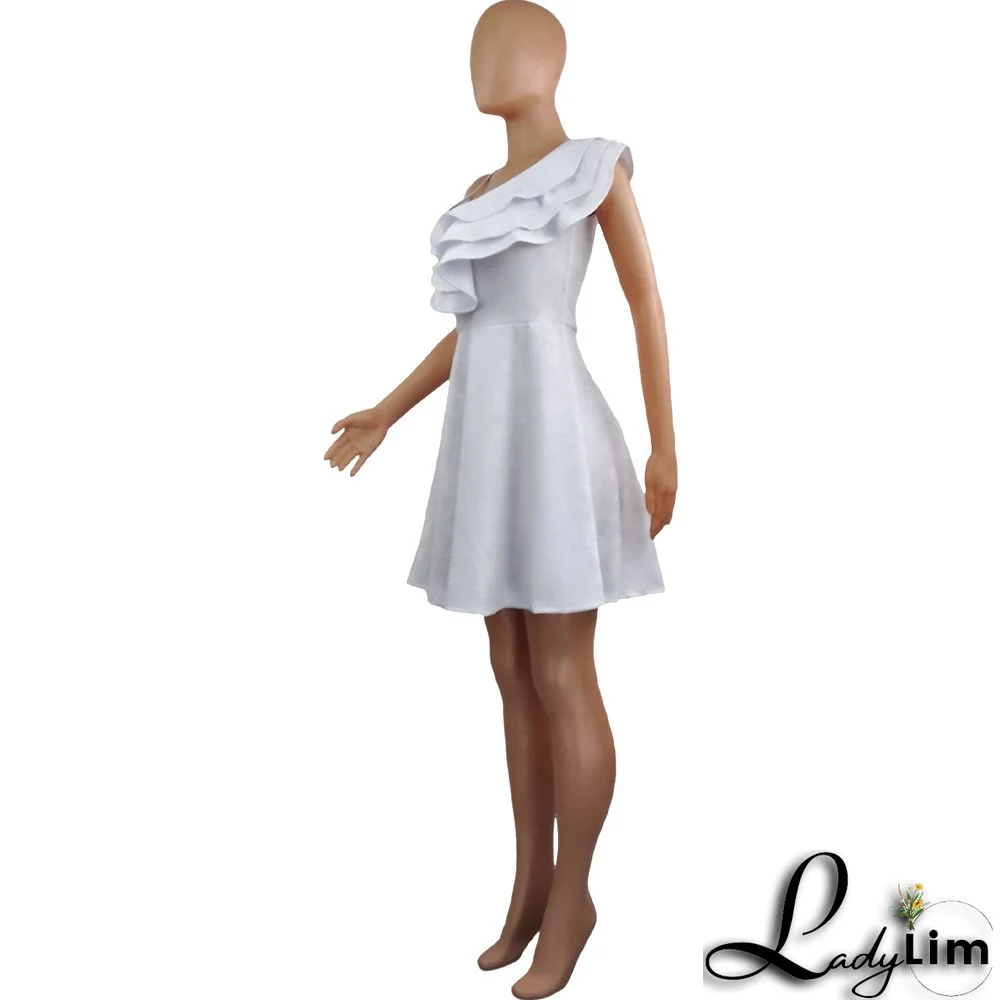 Women's Summer Solid Color Sexy Low Back Ruffle Strap Dress