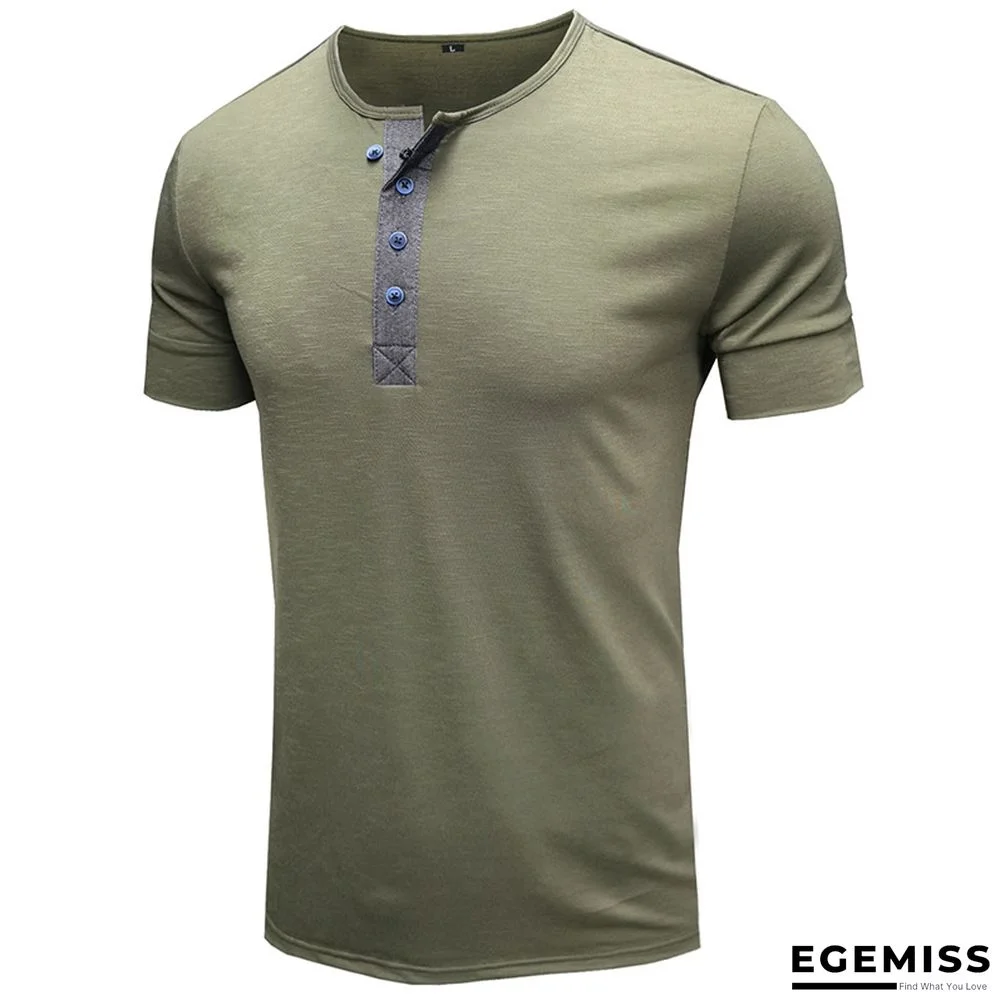 T-shirt with Short Sleeves Henry Shirt Round Neck Cotton T-shirt Men's Clothes | EGEMISS