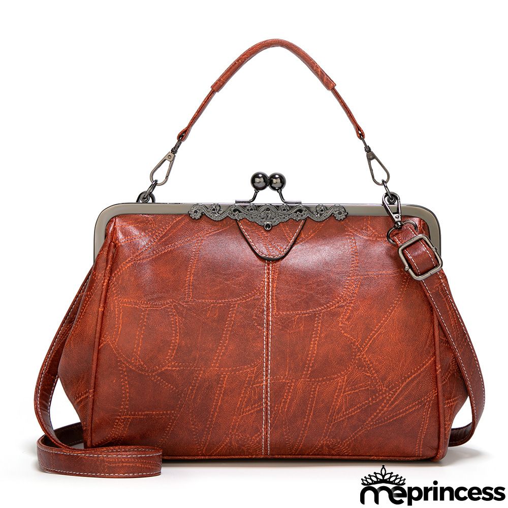 Women Vintage Design Solid Color Large Capacity Shoulder Handle Bag