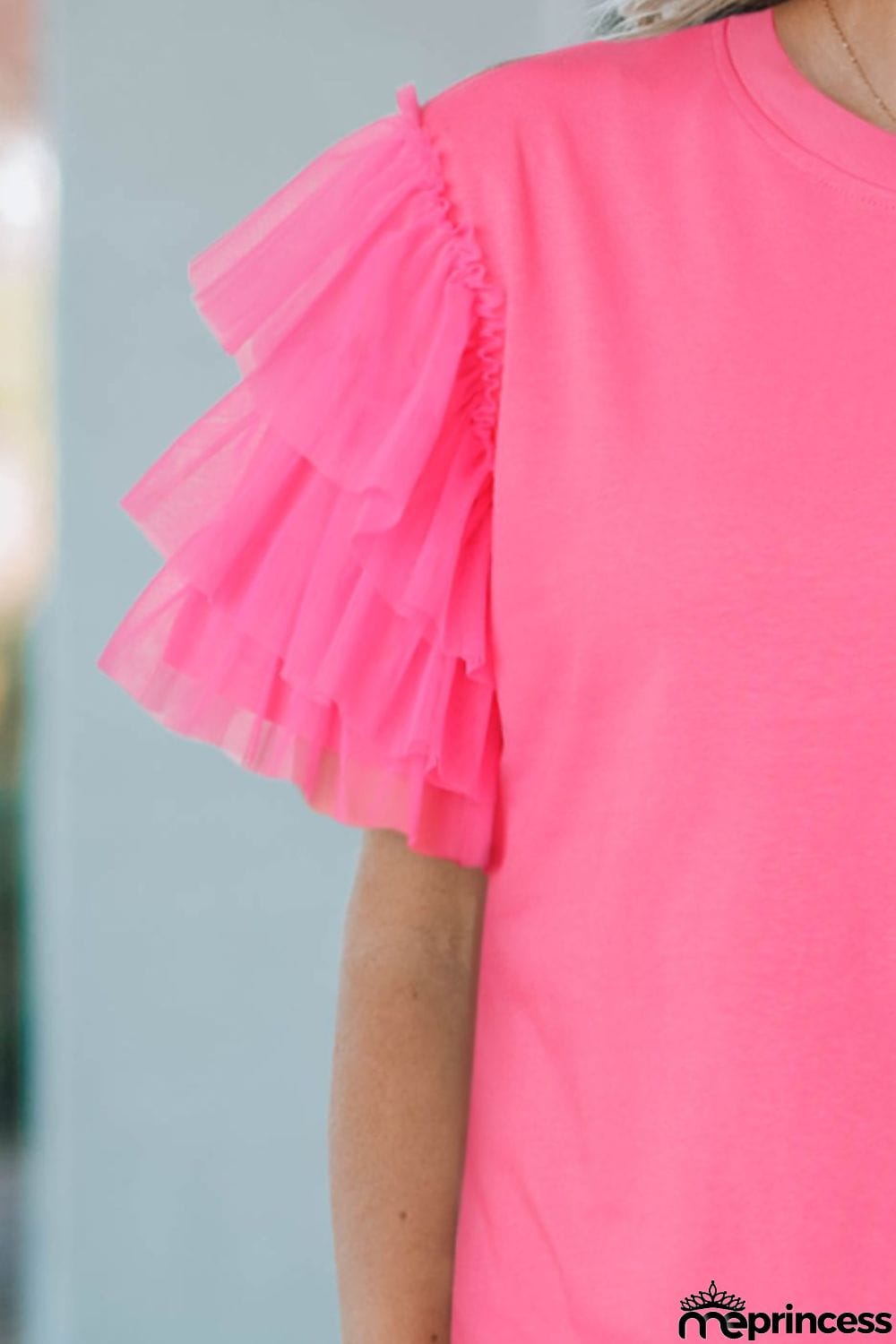 Layered Mesh Sleeve Round Neck Tee