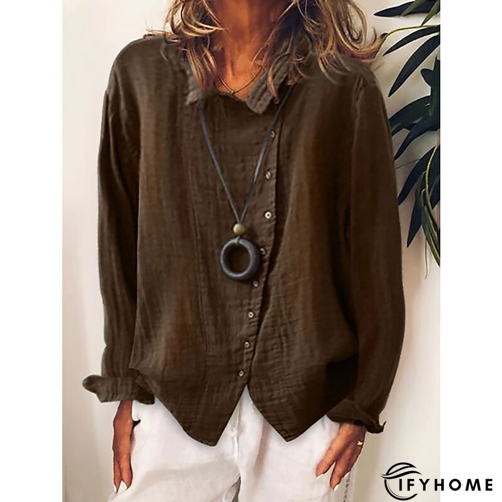 Women's Shirt Blouse White Yellow Blue Plain Button Long Sleeve Daily Weekend Casual Shirt Collar Regular Linen S | IFYHOME
