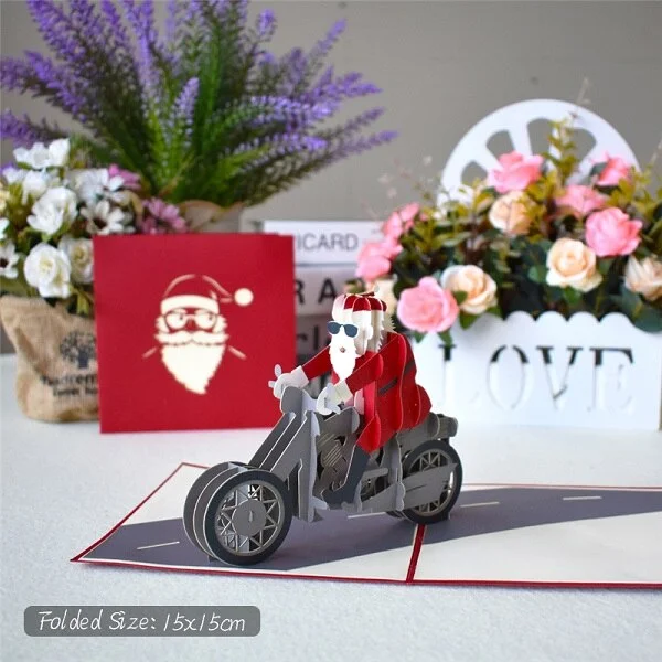10 Pack Christmas Cards Santa Claus Motorcycle Pop-Up Holiday Cards with Envelope New Year 3D Greeting Cards Gifts Handmade