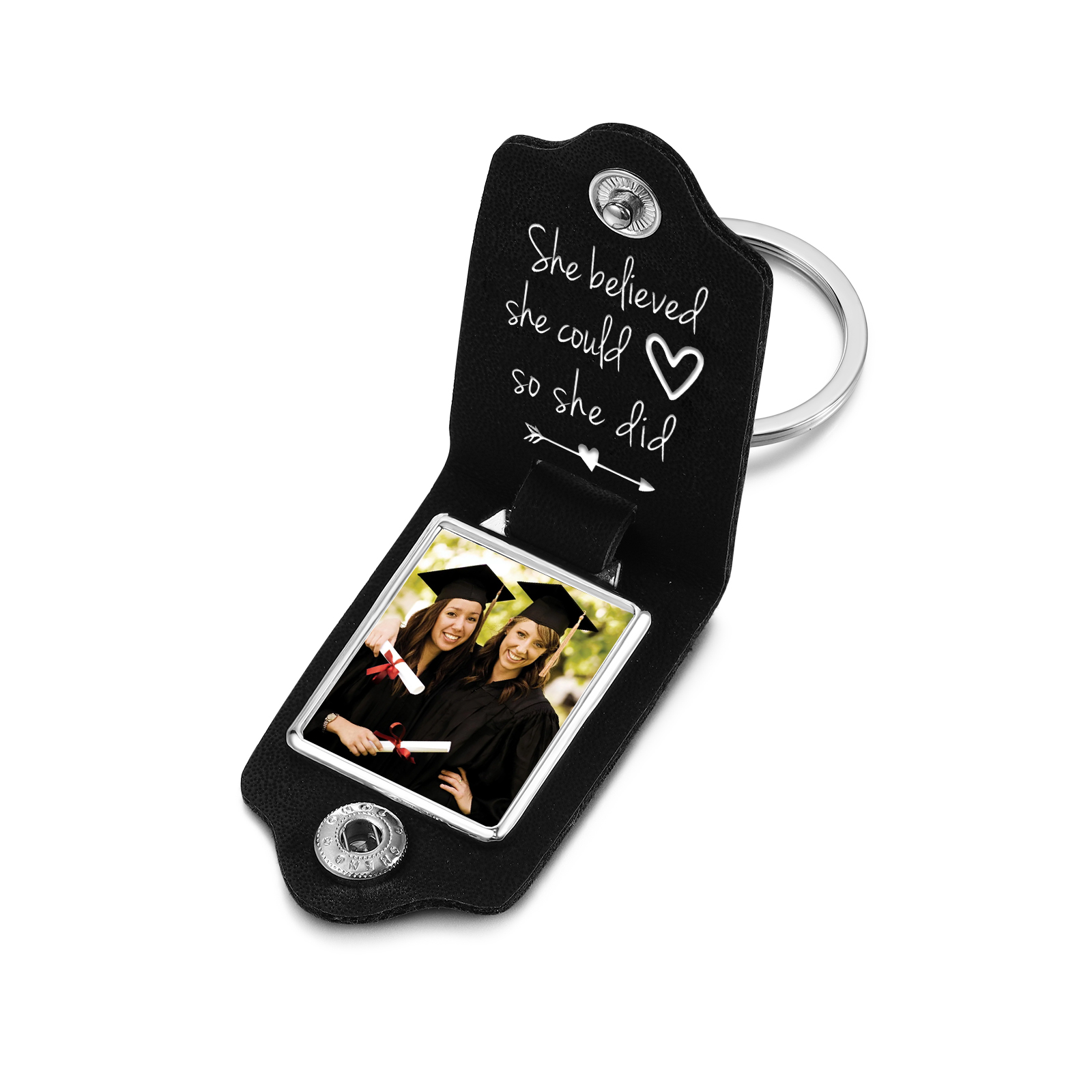 2024 Personalised Graduation Leather Keychain Custom Name & Photo Keychain Graduation Gift - She Believed She Could, So She Did-Jessemade AU