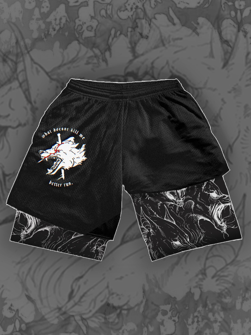 Art Satanic Blood Wolf 2 In 1 Sports Shorts